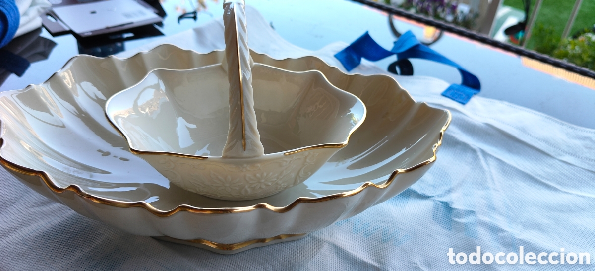 Antiguidades: Porcelana Lenox serie Symphony (Centro + Cestita)