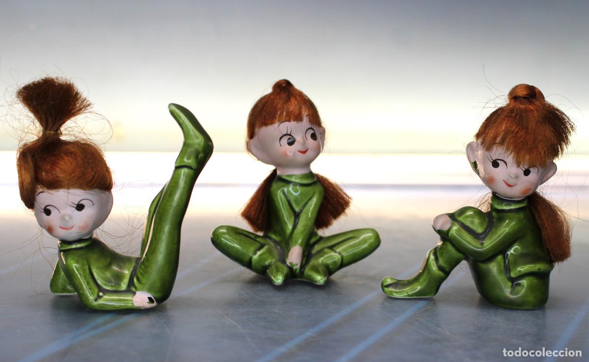 Antig&uuml;edades: Cer&aacute;mica Napco. 3 figuritas de bailarinas, elfos o duendes. A&ntilde;os 50. Pixie Girls.