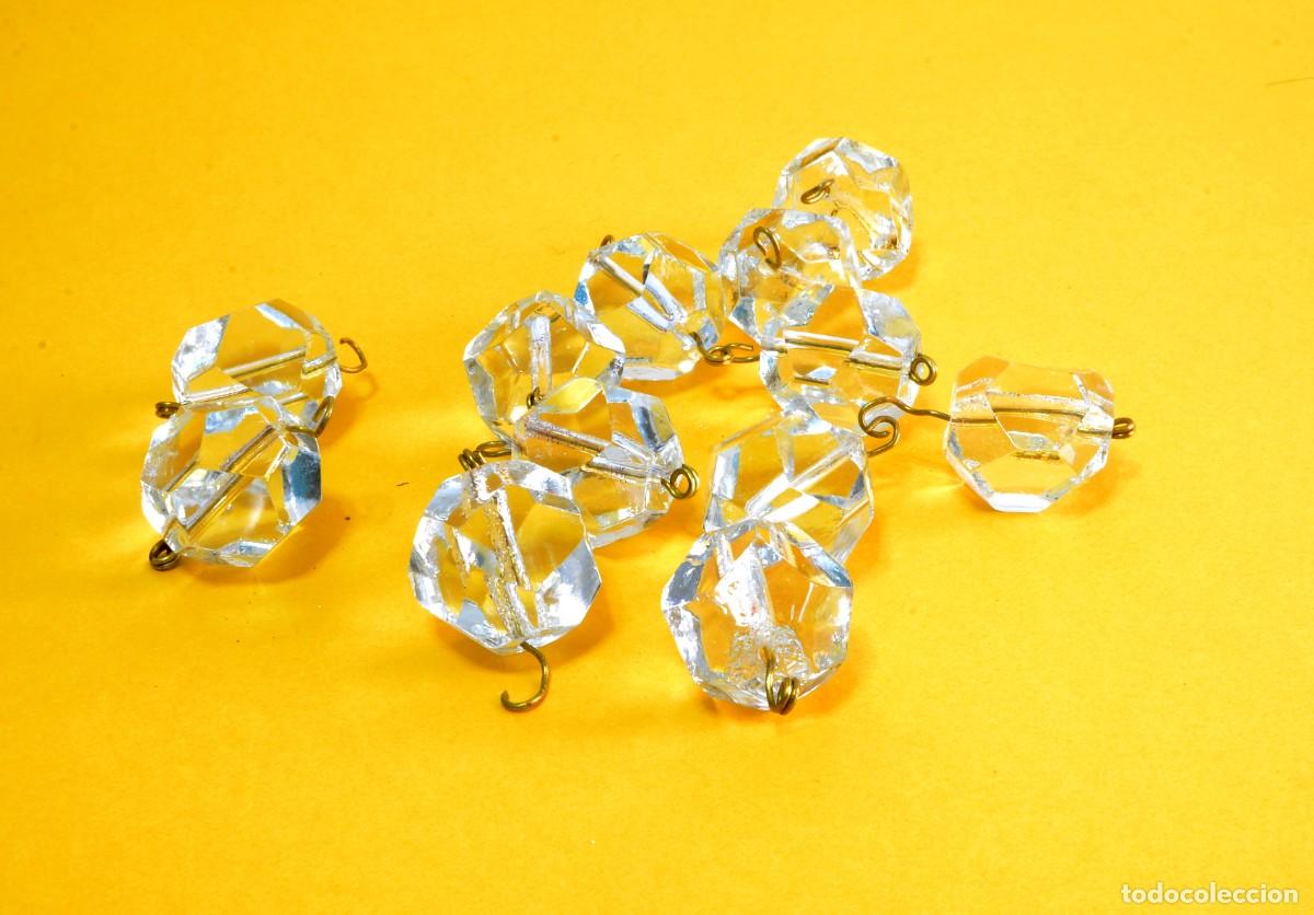 Antiques: Lote de 12 cuentas de cristal facetado transparente para l&aacute;mpara, poliedros hexagonales irregulares