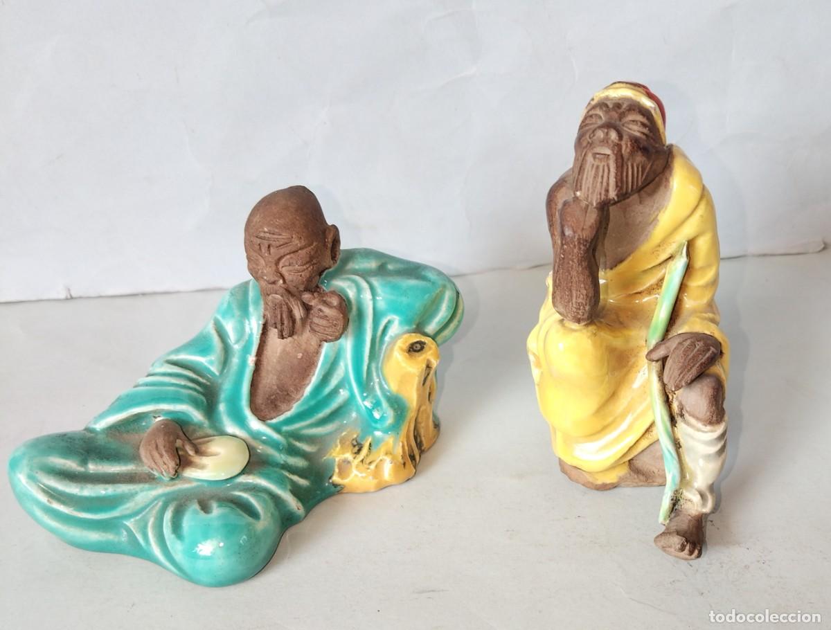 Antig&uuml;edades: Pareja de sabios chinos Terracota policromada