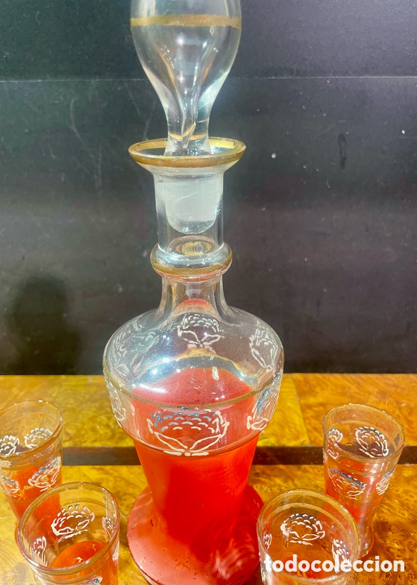 Antig&uuml;edades: Botella Pintada con Vasos - Foto 2