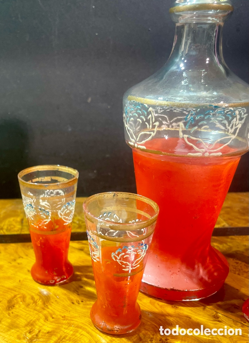 Antig&uuml;edades: Botella Pintada con Vasos - Foto 3