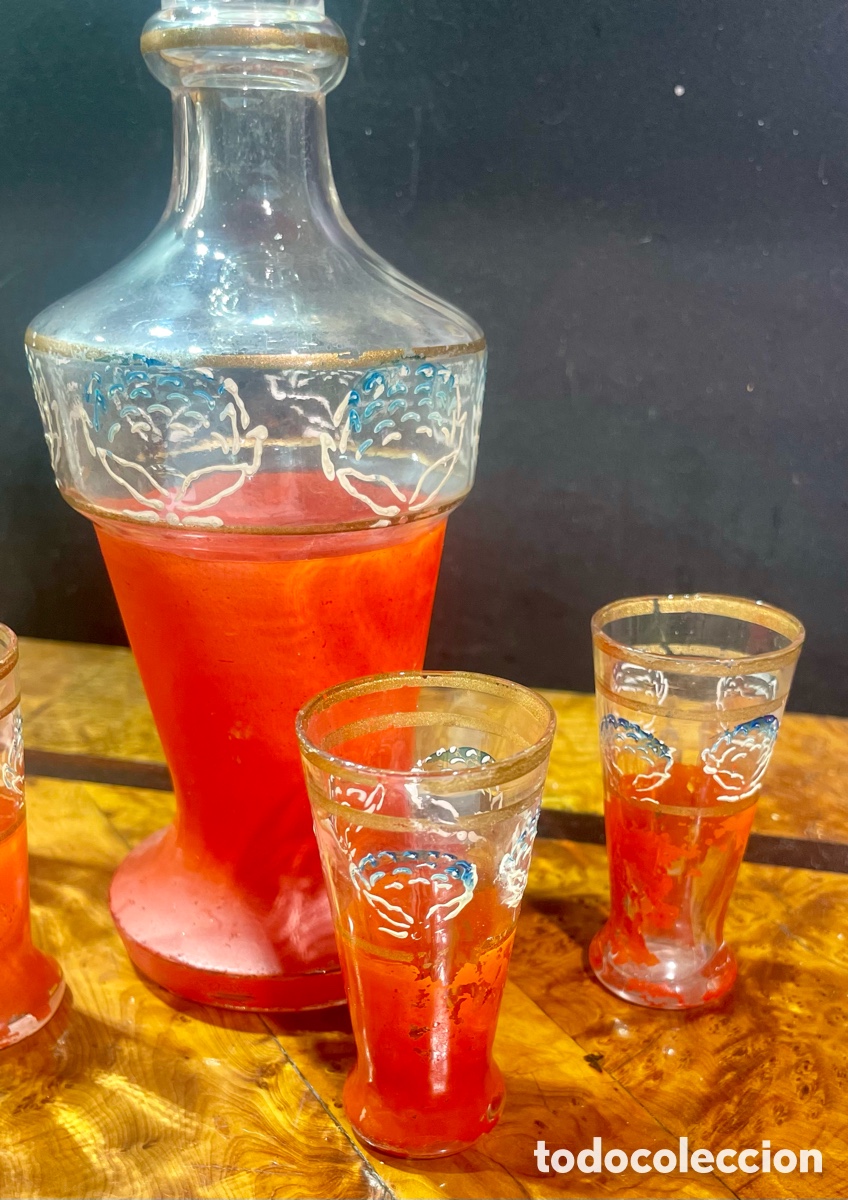 Antig&uuml;edades: Botella Pintada con Vasos - Foto 4