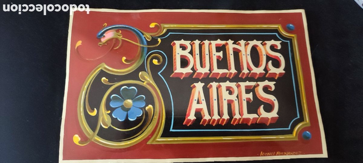 Antig&uuml;edades: Antiguo cartel en fileteado porte&ntilde;o de Leonel Fern&aacute;ndez firmado