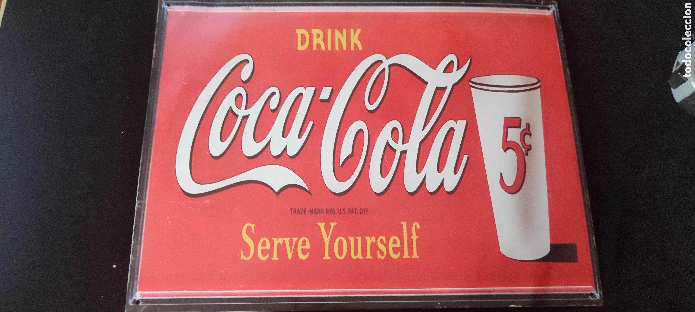 Antig&uuml;edades: Antiguo cartel original de chapa de Coca Cola a&ntilde;o 1950