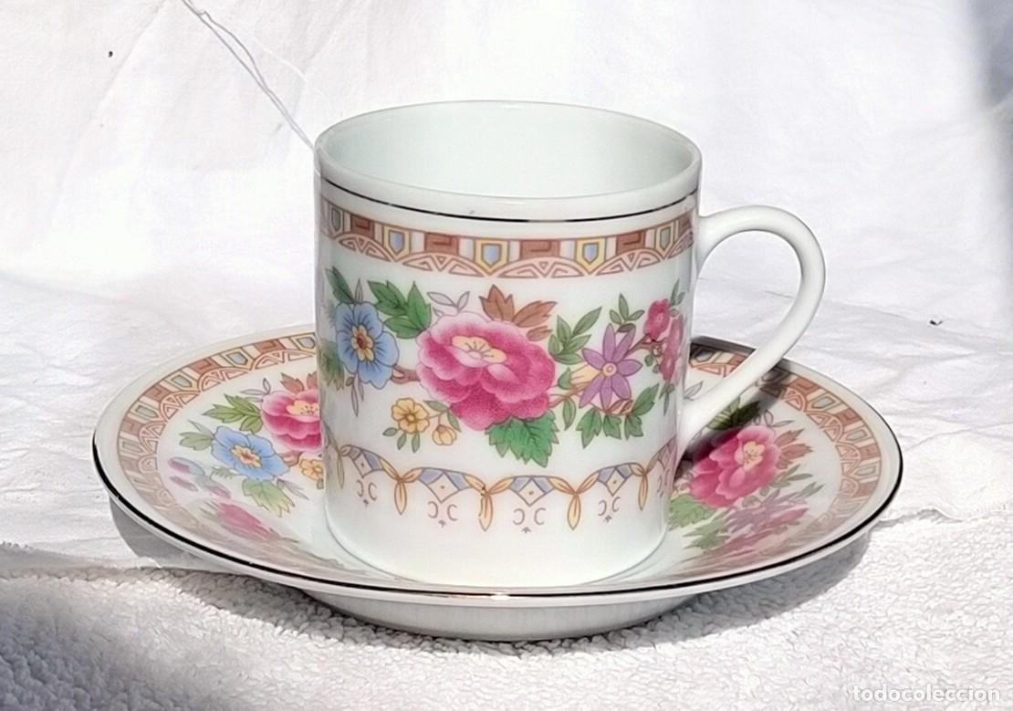 Antig&uuml;edades: Juego de t&eacute; porcelana decorada floral &ndash; 6 tazas y 6 platillos &ndash; con caja original &ndash; completo