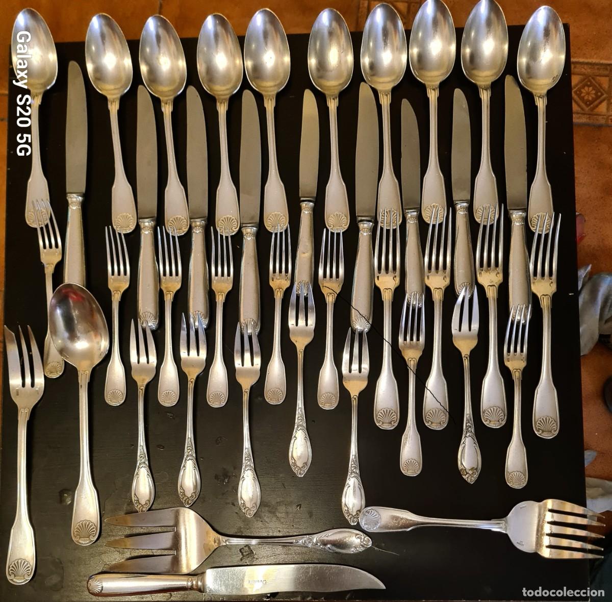 Antig&uuml;edades: Cuberter&iacute;a 55 piezas CHRISTOFLE - Modelo Concha / Vend&ocirc;me - Metal Plateado