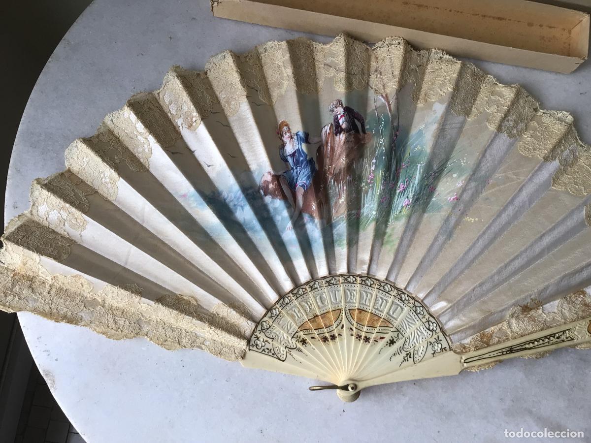 Antig&uuml;edades: ANTIGUO ABANICO PINTADO A MANO , DE NOVIA , ORIGINAL MODERNISTA -FIN SIGLO XIX