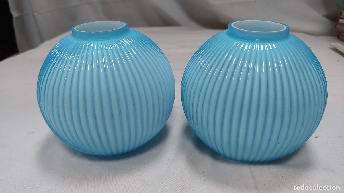 Antig&uuml;edades: Magn&iacute;fica pareja de tulipas de opalina azul y blanca