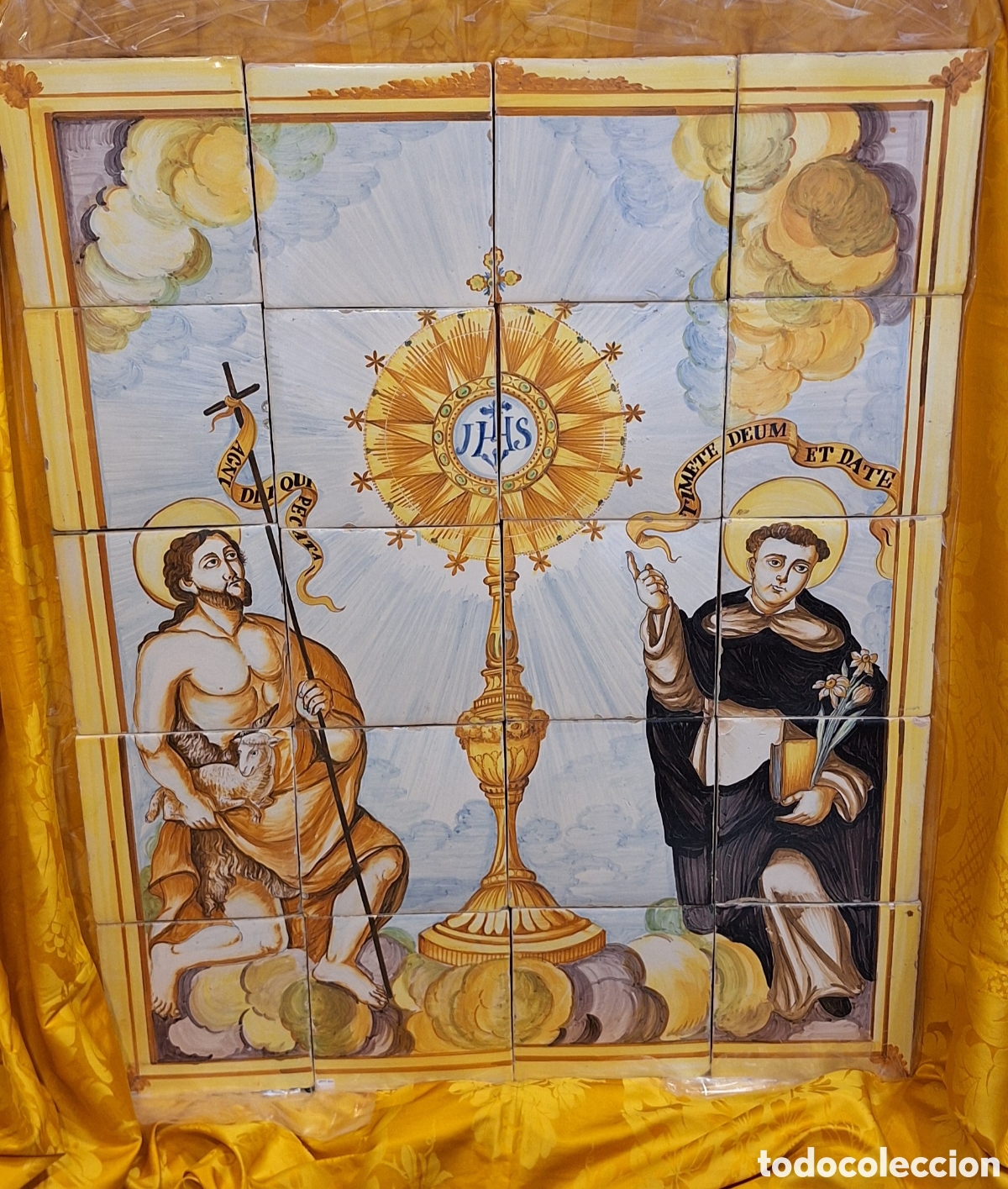 Antiguidades: Espectacular Panel de Azulejos - Retablo Cer&aacute;mico de San Vicente y San Juan Bautista XIX