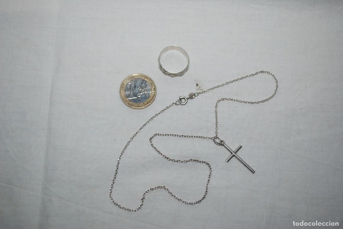 Antig&uuml;edades: LOTE DE PLATA , ANILLO , CADENA Y CRUZ .