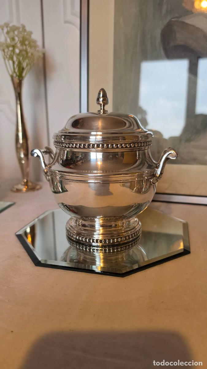 Antig&uuml;edades: Gran azucarero con tapa de Maison Ercuis alta orfebrer&iacute;a francesa en metal Plata Estilo Neocl&aacute;sico L