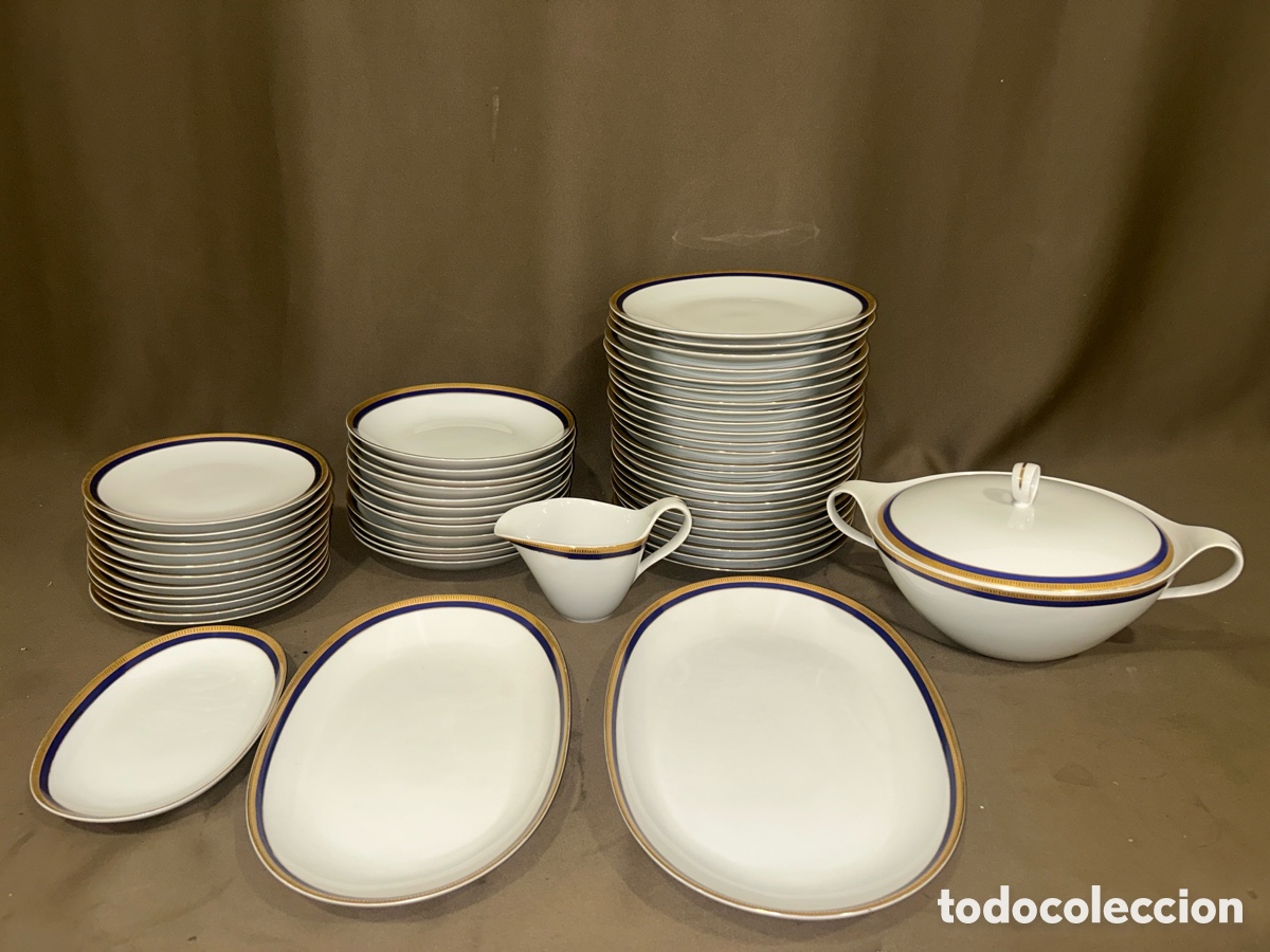 Antig&uuml;edades: EXCEPCIONAL VAJILLA FRANCESA DE PORCELANA DE LIMOGES C&P CENEFA IMPERIAL AZUL COBALTO Y ORO