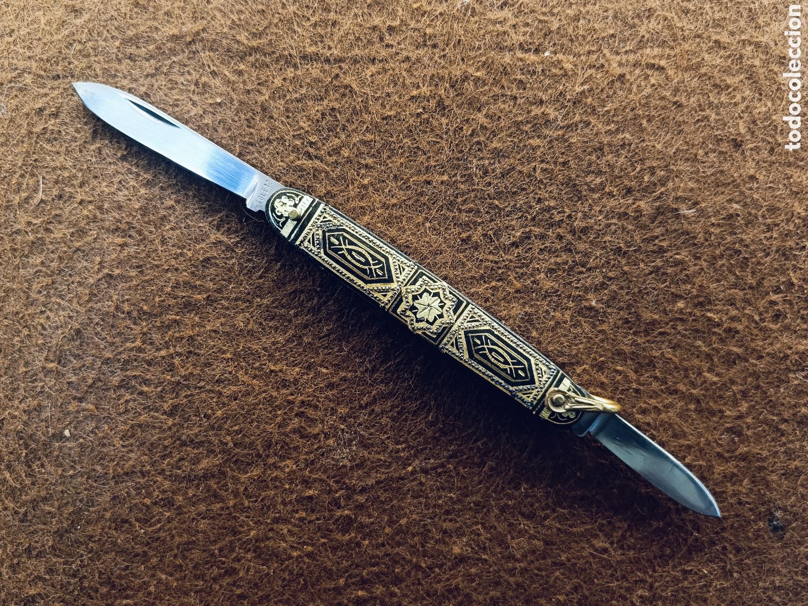 Antig&uuml;edades: BONITA NAVAJA DOBLE ORO DAMASQUINADO . TOLEDO