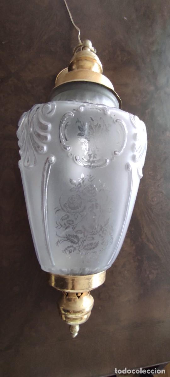 Antig&uuml;edades: GRAN LAMPARA COLGANTE VINTAGE DE LATON Y CRISTAL GRABADO. - 65 cm Di&aacute;metro - A&ntilde;os 70/80