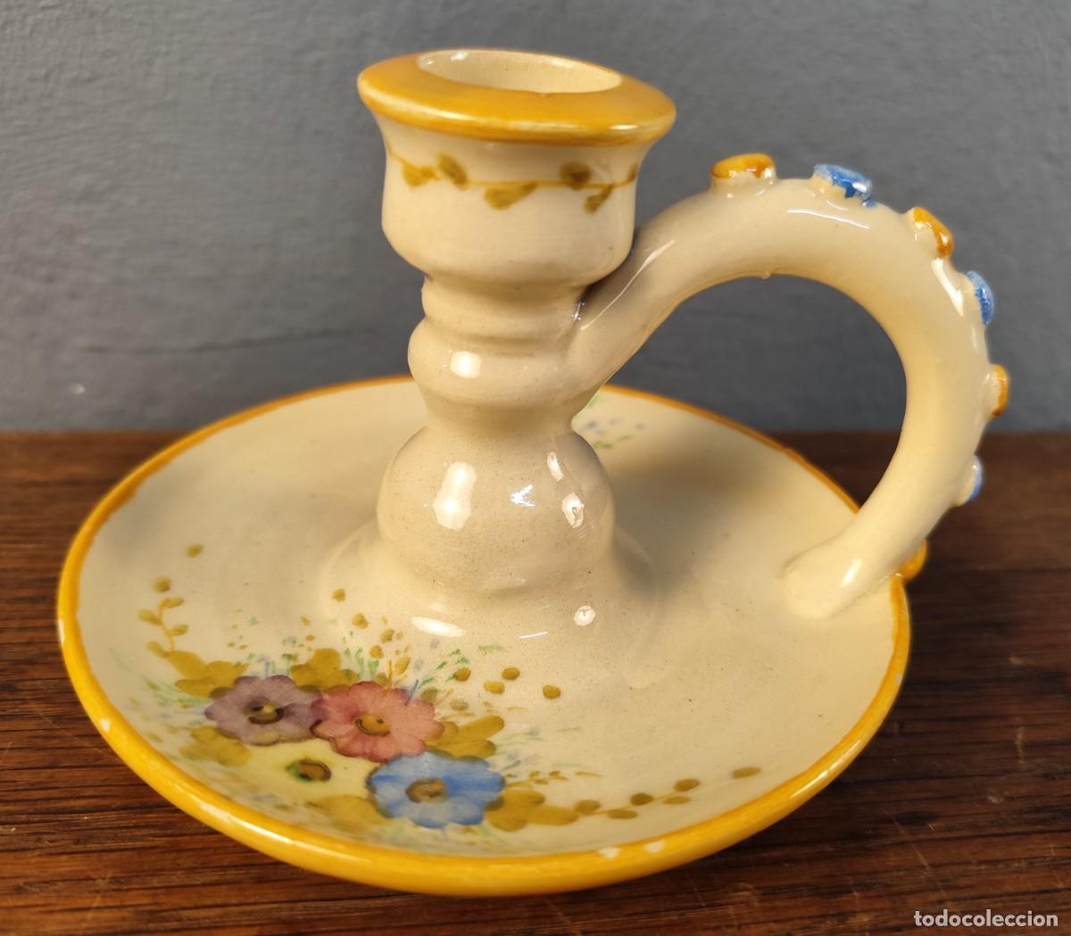 Antig&uuml;edades: Bonito candelero de cer&aacute;mica esmaltada