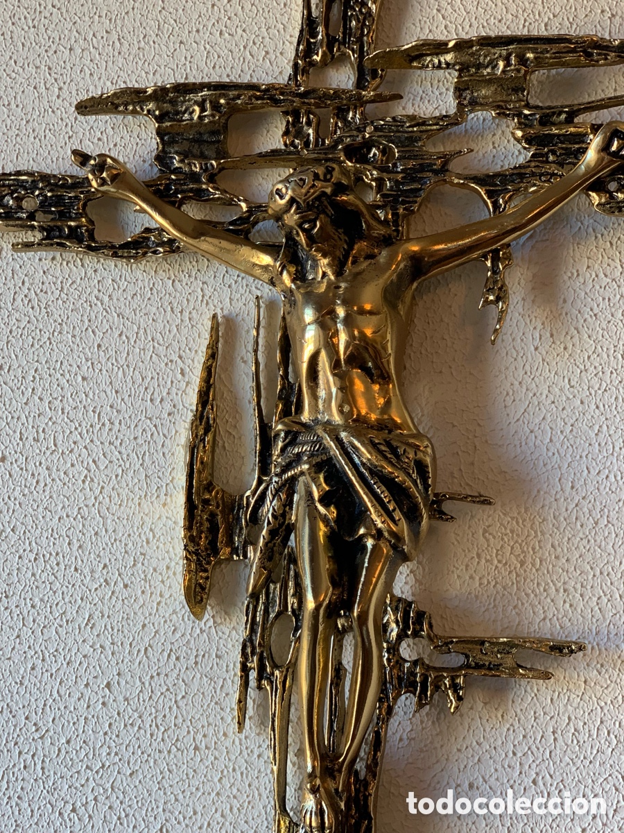 Antig&uuml;edades: Crucifijo de Bronce Macizo 78 cm | Arte Sacro Brutalista | 3 Kg