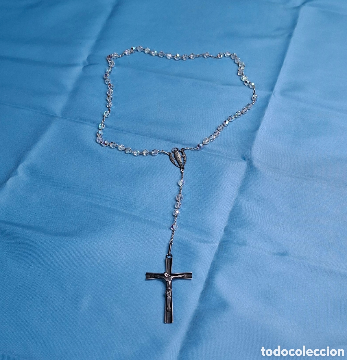 Antig&uuml;edades: Rosario de plata y cristal roca Siglo XX