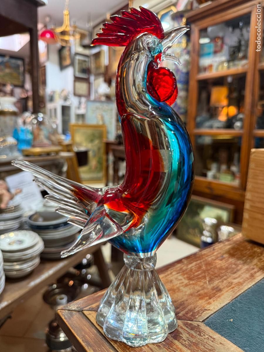 Antig&uuml;edades: FIGURA GALLO REALIZADO EN CRISTAL DE MURANO - MEDIDA 29 CM