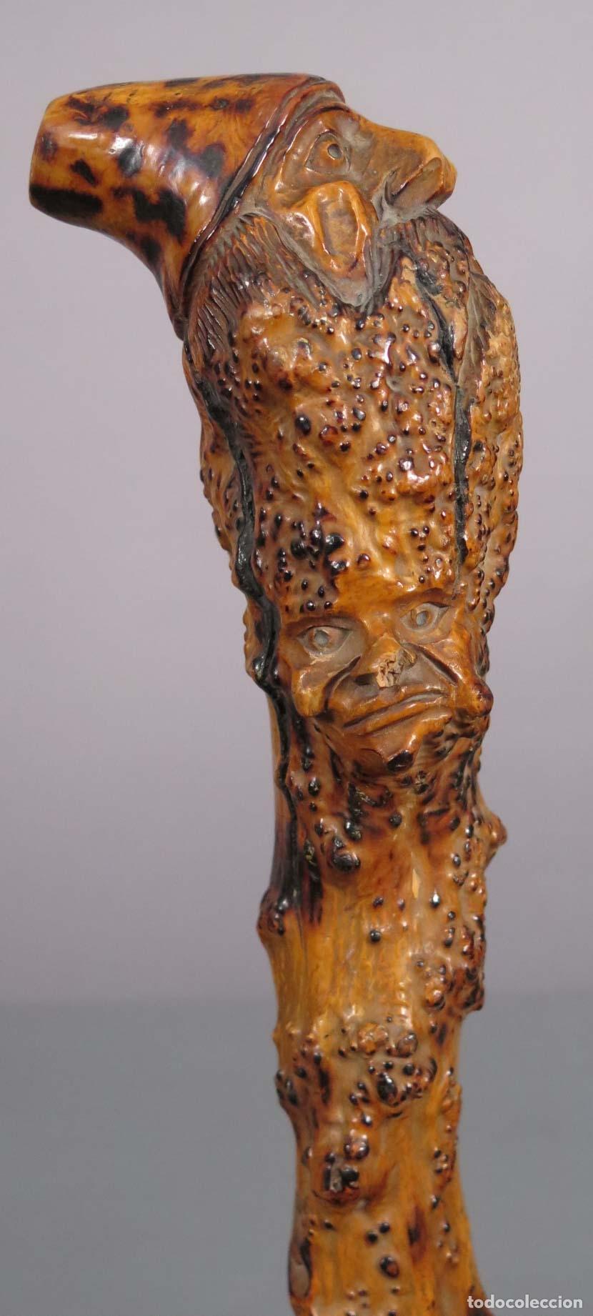 Antig&uuml;edades: BASTON GARROTA DEFENSIVA. DOS CARAS TALLADAS. ARTE POPULAR. SIGLO XIX
