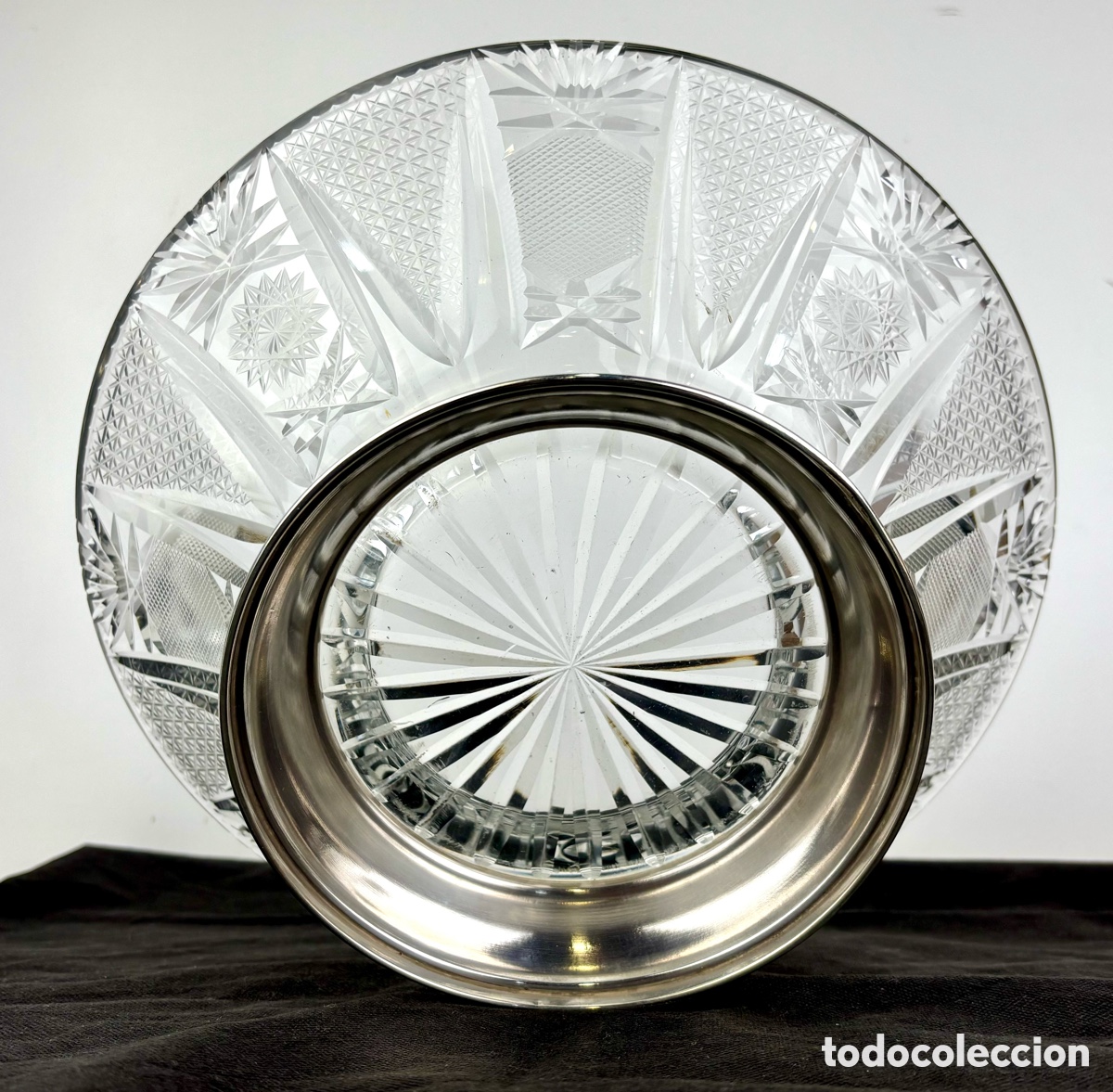 Antig&uuml;edades: GRAN CENTRO DE MESA DE CRISTAL TALLADO CON BASE DE PLATA - Foto 3