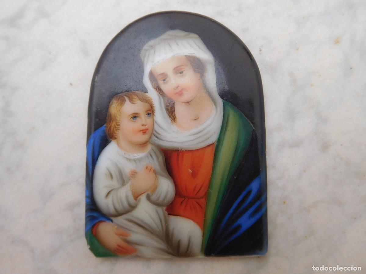 Antig&uuml;edades: Esmalte antiguo con imagen de virgen con ni&ntilde;o