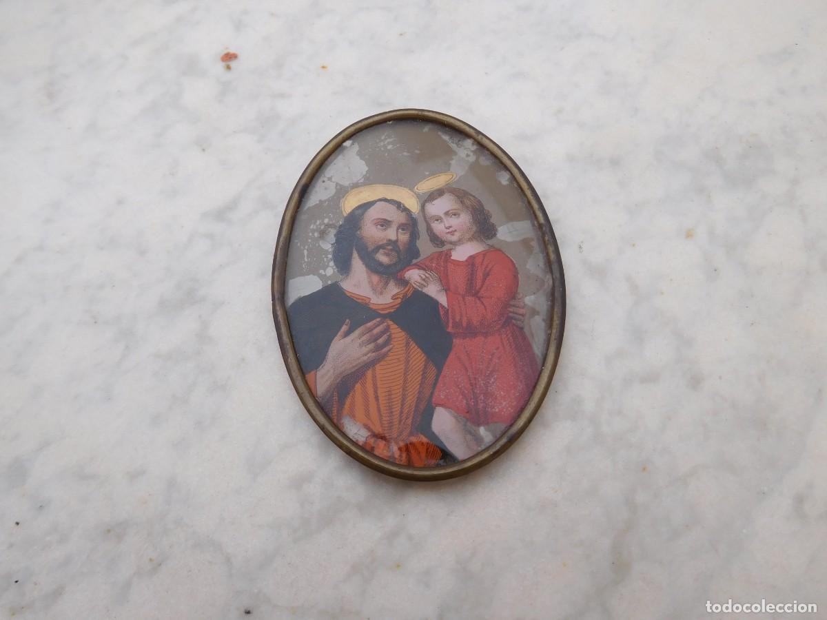 Antig&uuml;edades: Cristal pintado antiguo representando escena religiosa