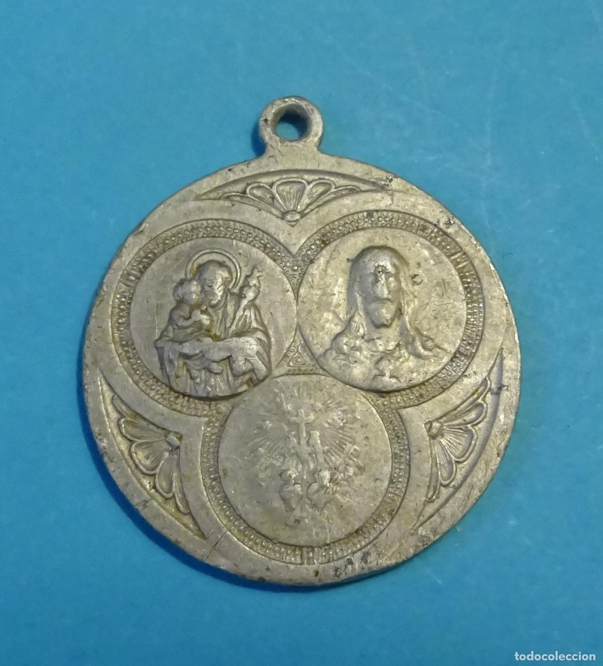 Antig&uuml;edades: MEDALLA DE ALUMINIO TRES ESCENAS POR CARA JESUCRISTO, VIRGEN, SAN JOS&Eacute;, SAGRADO CORAZ&Oacute;N