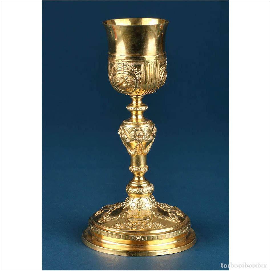 Antig&uuml;edades: Antiguo C&aacute;liz Neocl&aacute;sico en Plata Dorada de Estilo Imperio Franc&eacute;s. Espa&ntilde;a, Circa 1820