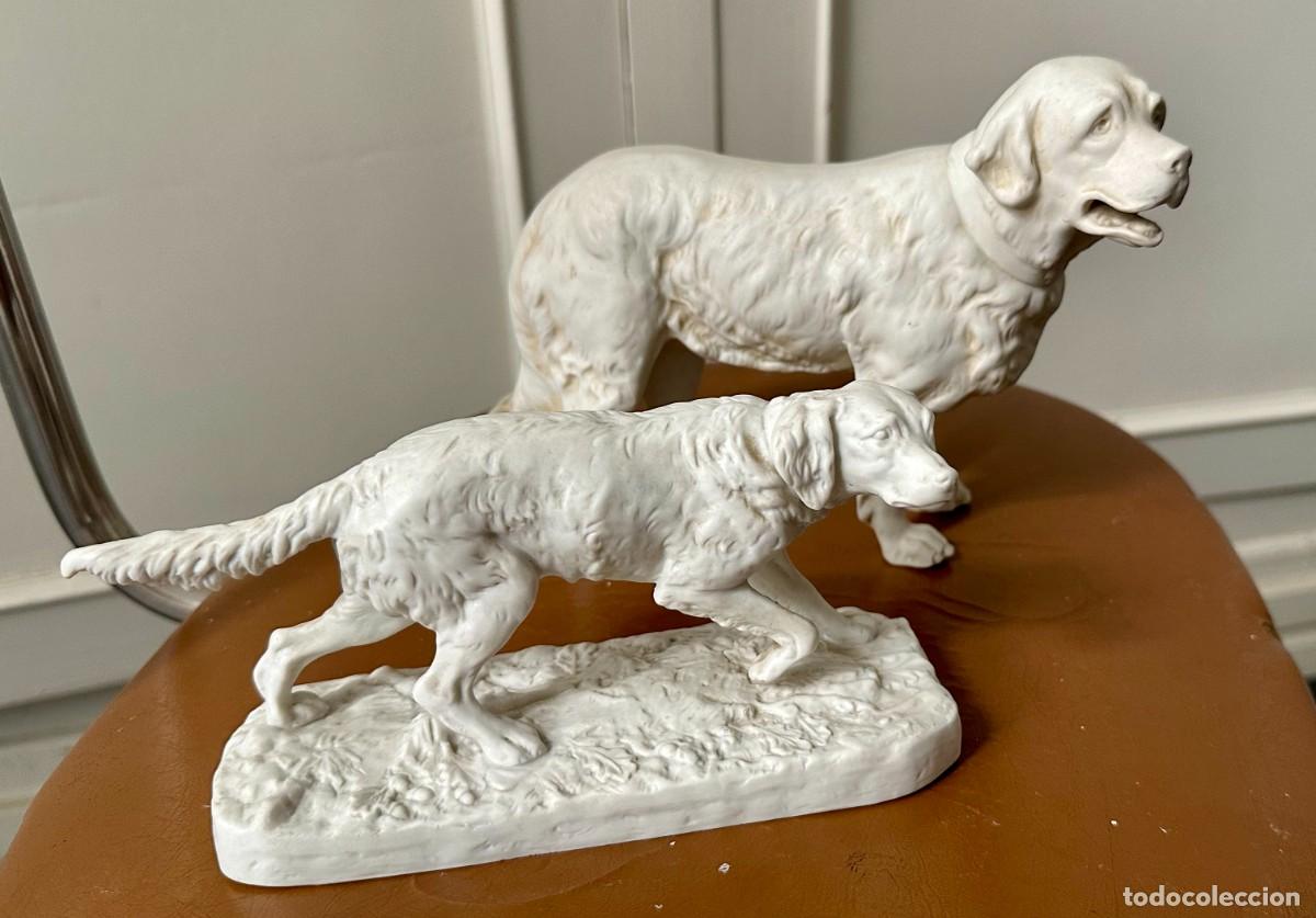 Antiques: Dos figuras cer&aacute;mica perros de caza tipo Biscuit
