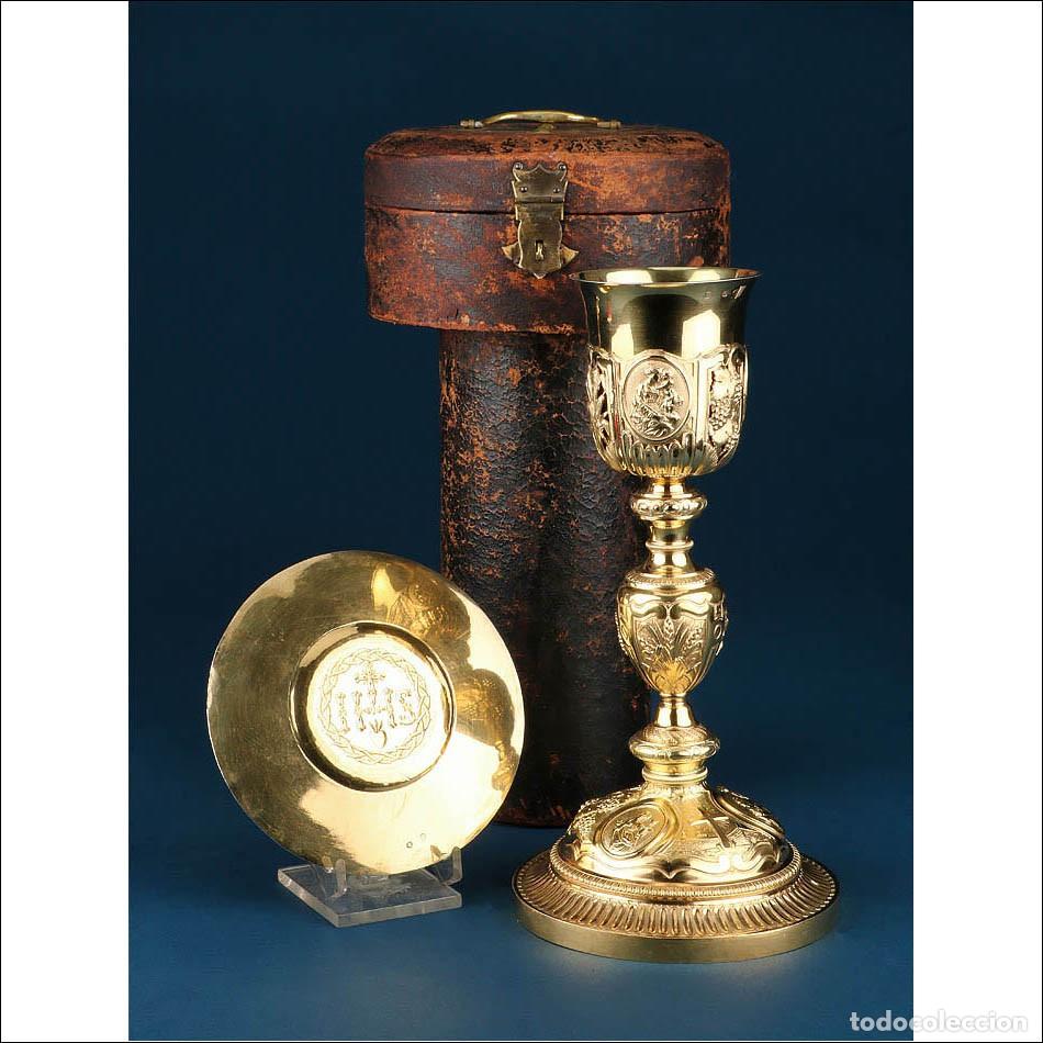 Antiques: Antiguo C&aacute;liz Barroco en Plata Dorada, Patena y Estuche. Par&iacute;s, Francia, 1819-1838