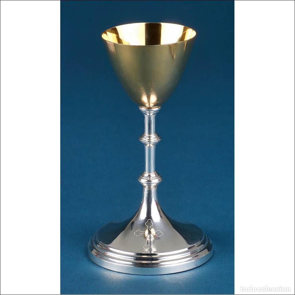 Antig&uuml;edades: Antiguo C&aacute;liz Meneses en Metal Plateado con Copa Dorada, circa 1970, Espa&ntilde;a