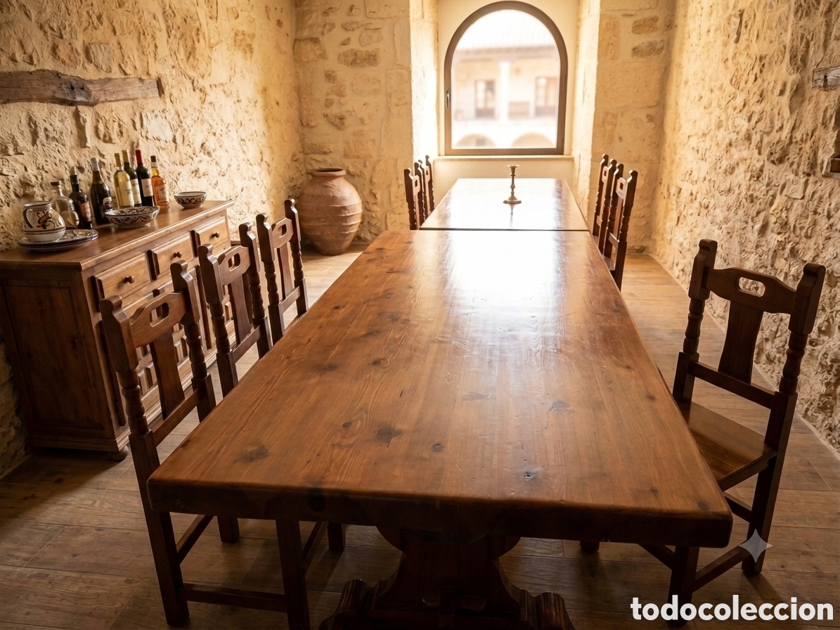 Antig&uuml;edades: Conjunto de mesa de 195 x 85 y 6 sillas - Foto 2