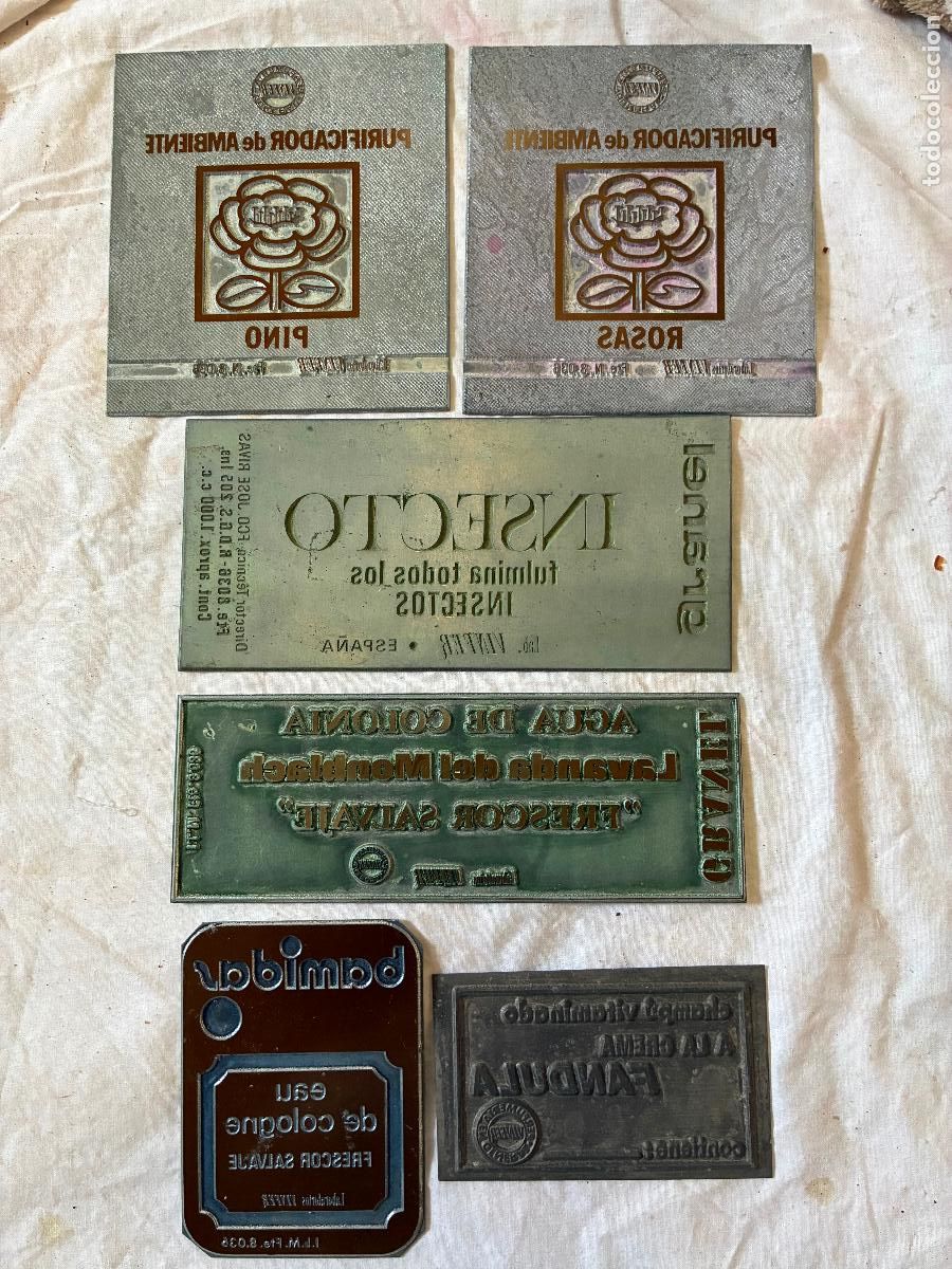 Antig&uuml;edades: placas cu&ntilde;os de imprenta Laboratorios Vinfer Albacete marca comercial Mat&oacute;n ver fotos