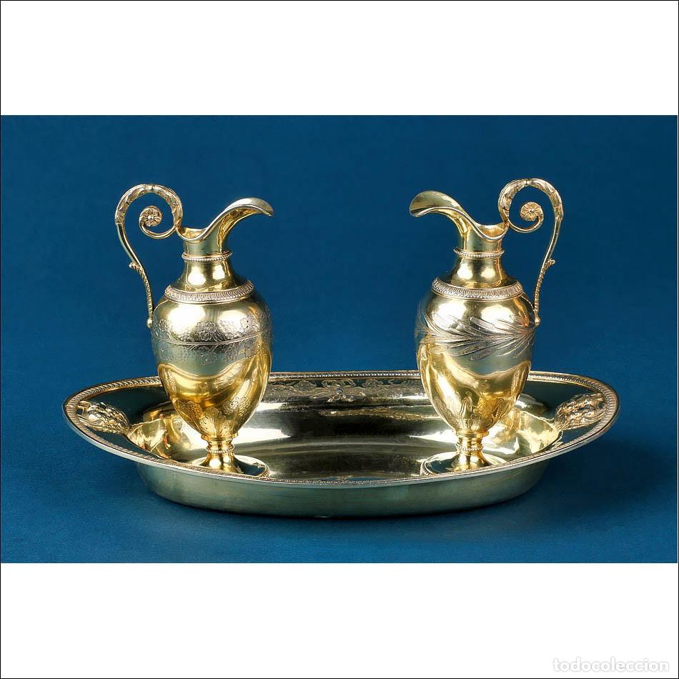 Antig&uuml;edades: Vinajeras Lit&uacute;rgicas Antiguas de Plata Dorada. Par&iacute;s, Francia 1819-1838