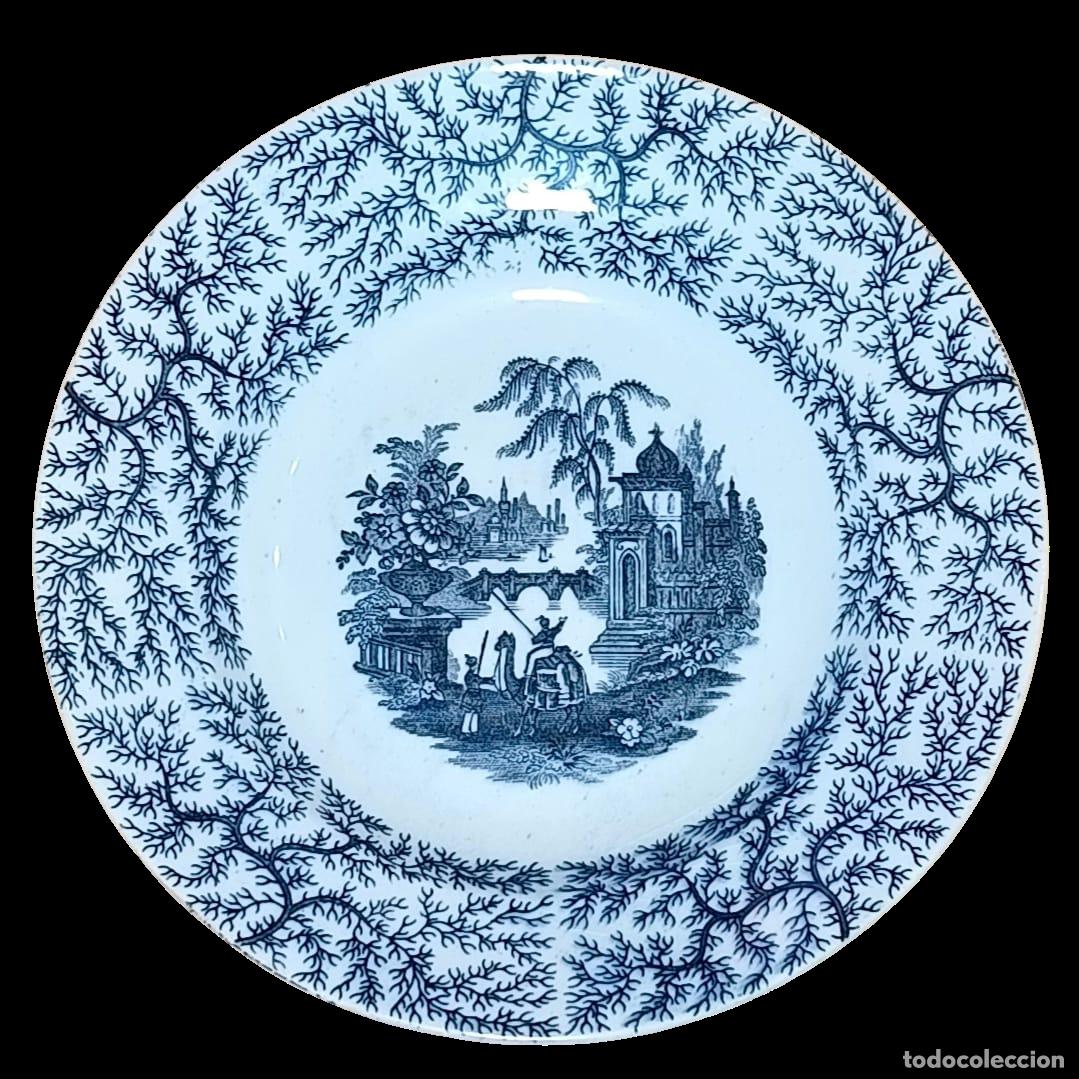 Oggetti Antichi: Antiguo Plato Cartuja De Sevilla Pickman - Negro - (23 CM)