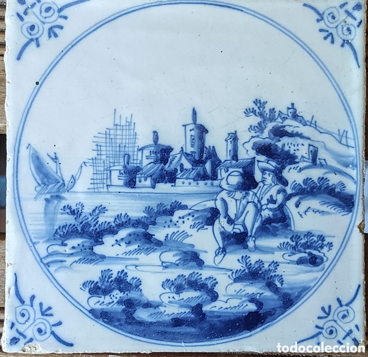 Antiguidades: Azulejo de Delft (Pa&iacute;ses Bajos) del siglo XVII