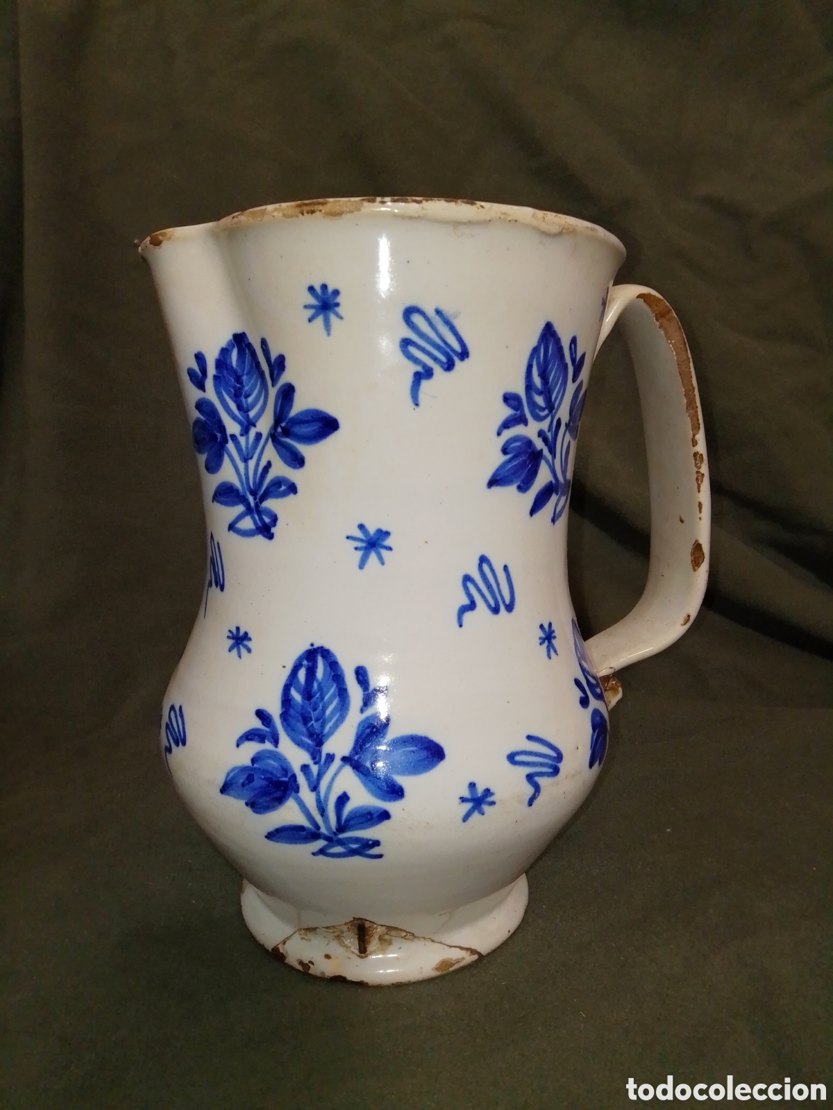 Antig&uuml;edades: Antigua Jarra de Cer&aacute;mica Popular - Siglo XIX - Restauraci&oacute;n de &eacute;poca.23,5 cm