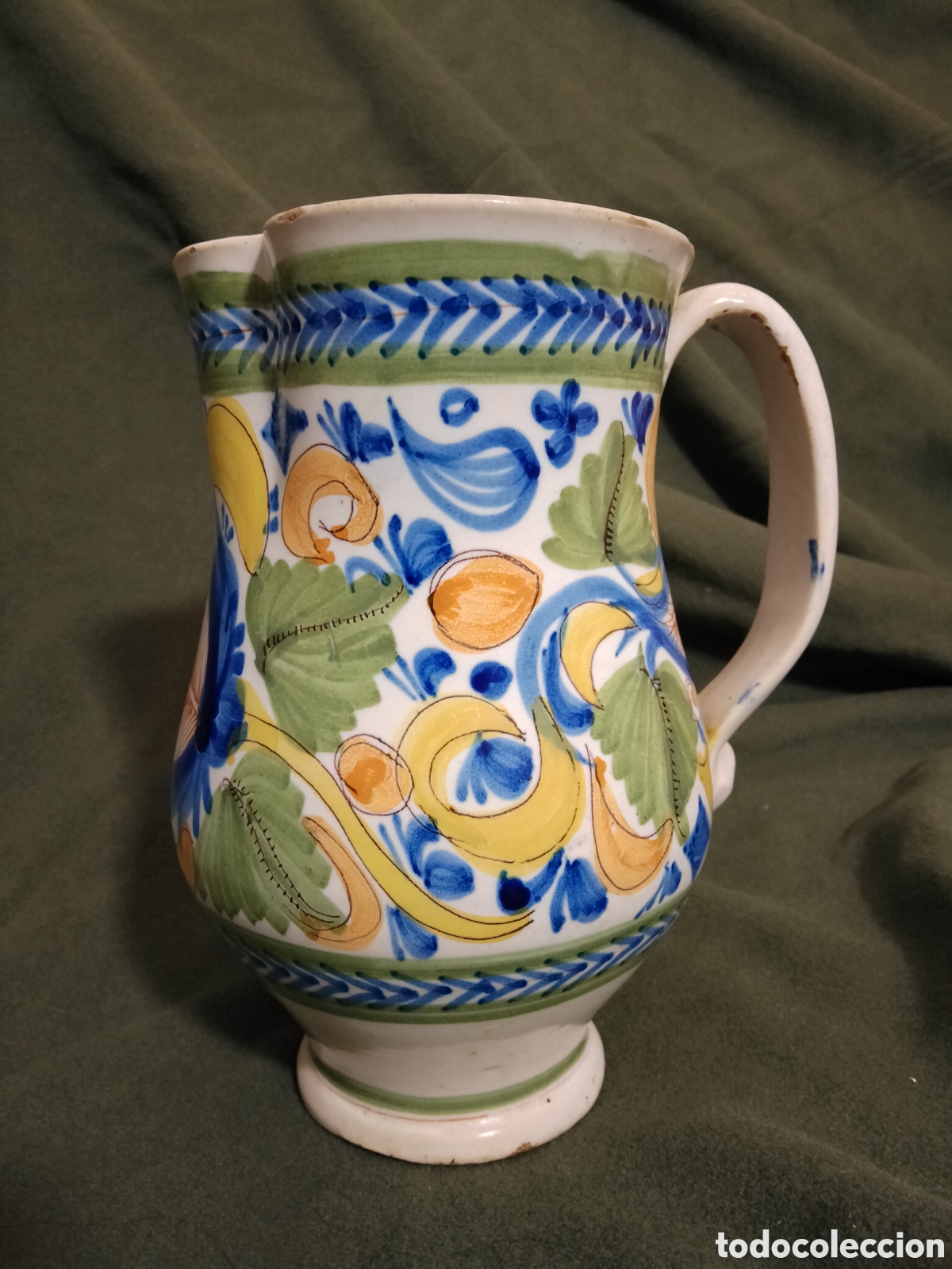 Antig&uuml;edades: Antigua Jarra Cer&aacute;mica Pol&iacute;croma 22 cm - Firmada S.Z. - Estilo Tradicional