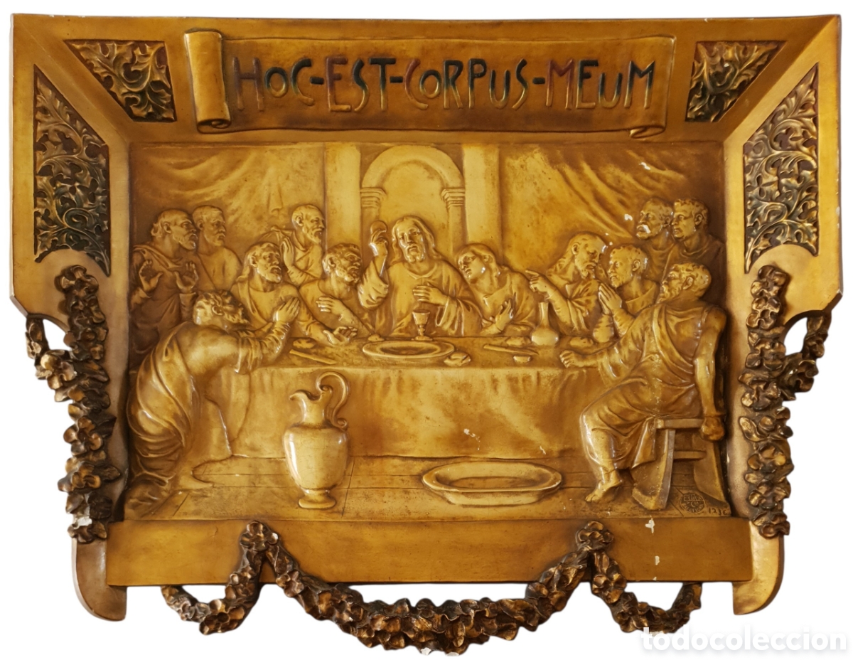 Antig&uuml;edades: Esteva y C&iacute;a (Barcelona, C. 1895-1936) - Monumental Altar Santa Cena en Relieve.Sellado.