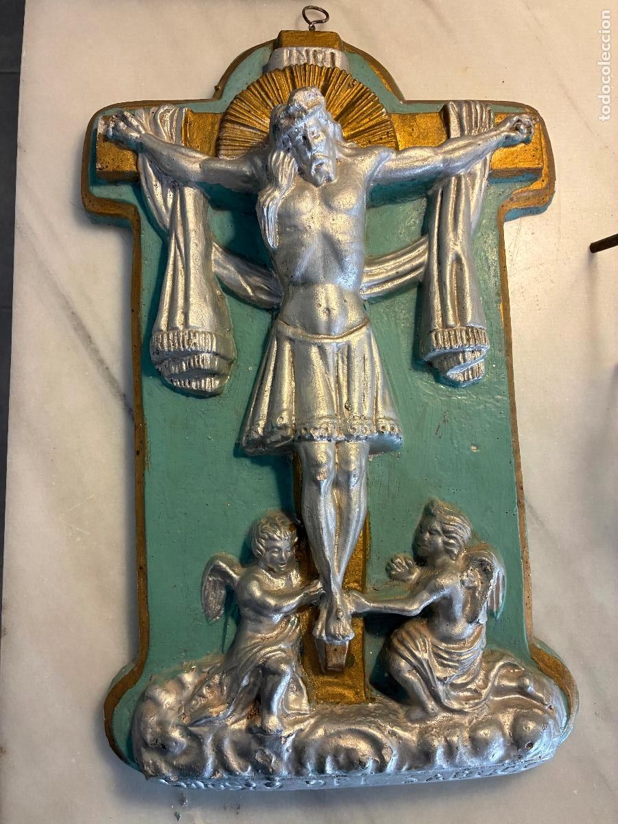 Antig&uuml;edades: Relieve en escayola Cristo del Sah&uacute;co Pe&ntilde;as de San Pedro, Albacete mide 39x26x7 cm