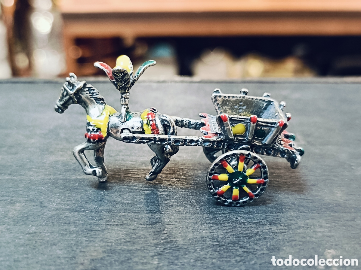 Antig&uuml;edades: CARRO SICILIANO EN MINIATURA ESMALTADO EN PLATA 800