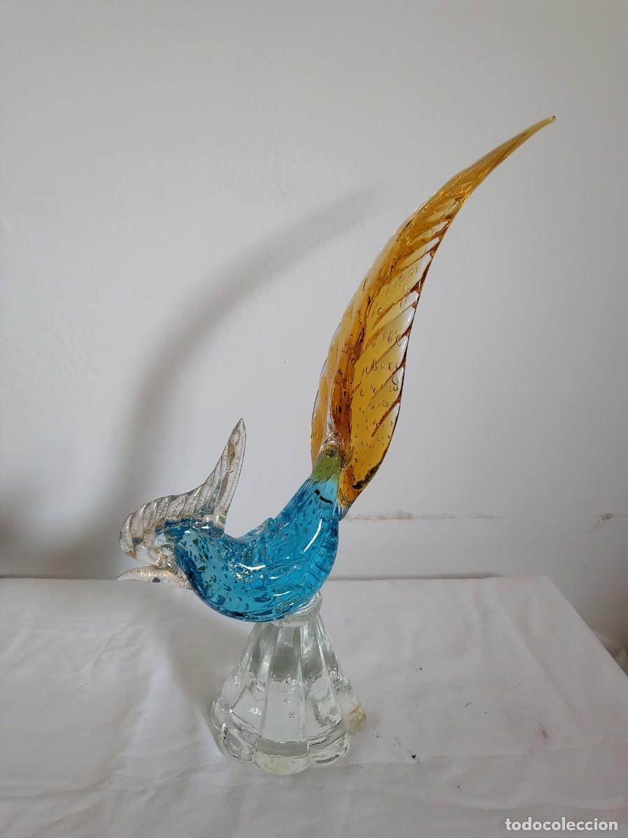 Antig&uuml;edades: Ave Para&iacute;so Murano vidrio soplado, &aacute;mbar y turquesa, bullicante, a&ntilde;os 50-70