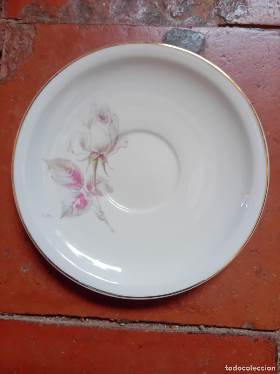 Antig&uuml;edades: Plato de porcelana de postre, GSM con rosa decada de los 60