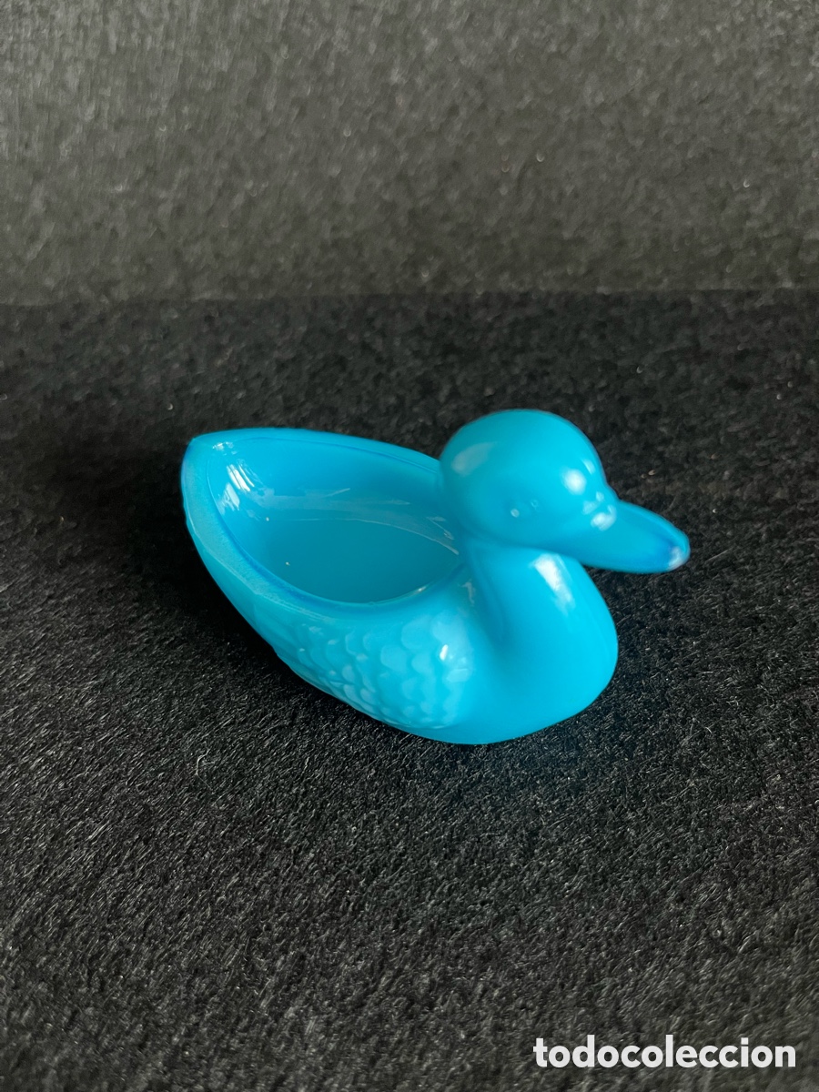 Antig&uuml;edades: Antiguo salero forma de pato opalina azul turquesa