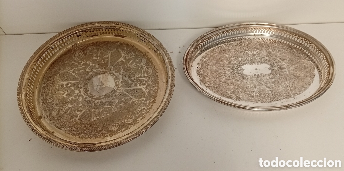 Antig&uuml;edades: .BANDEJAS DE SERVIR PLATEADAS DISE&Ntilde;OS FLORAL - Foto 1