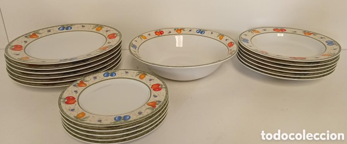 Antig&uuml;edades: VAJILLA DE PORCELANA DISE&Ntilde;O FLORAL Y FRUTAL