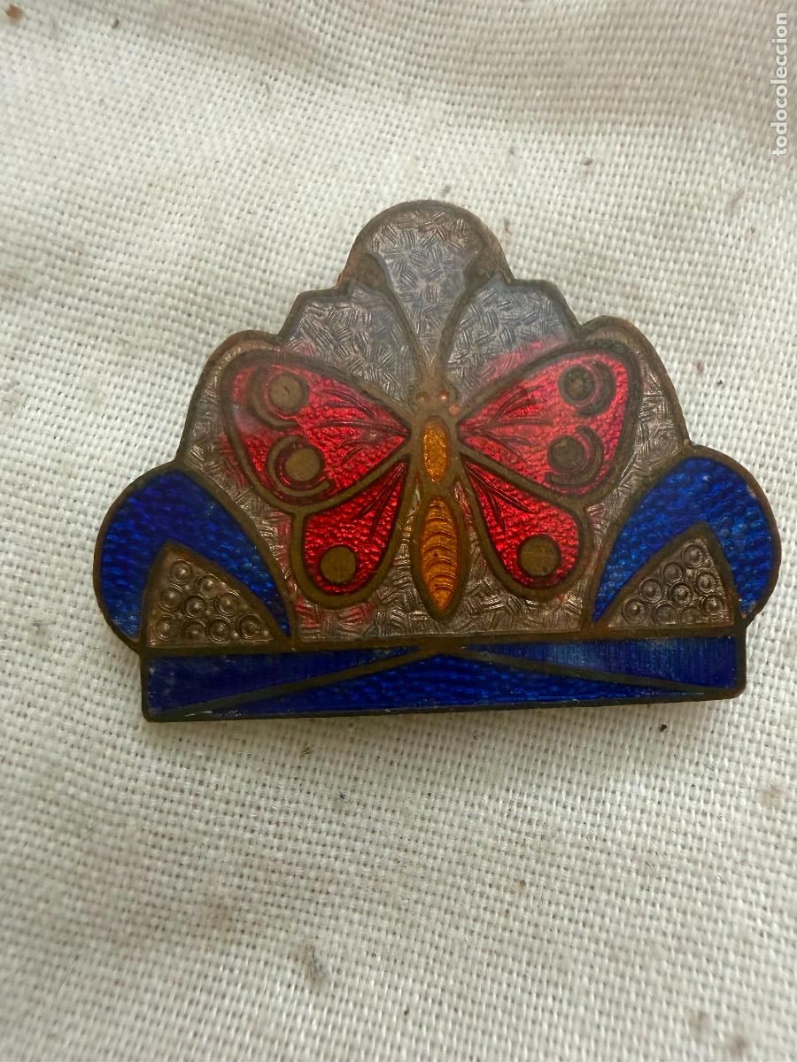 Antig&uuml;edades: Hebilla peque&ntilde;a mariposa esmaltada a&ntilde;os 20