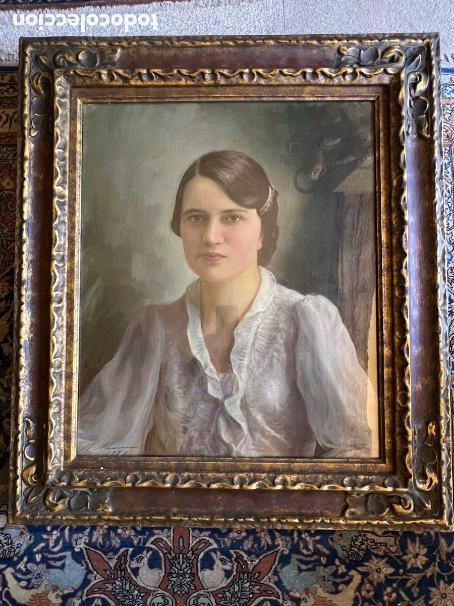 Antig&uuml;edades: &Oacute;leo sobre lienzo del famoso pintor Henrique MEDINA 1901-1988
