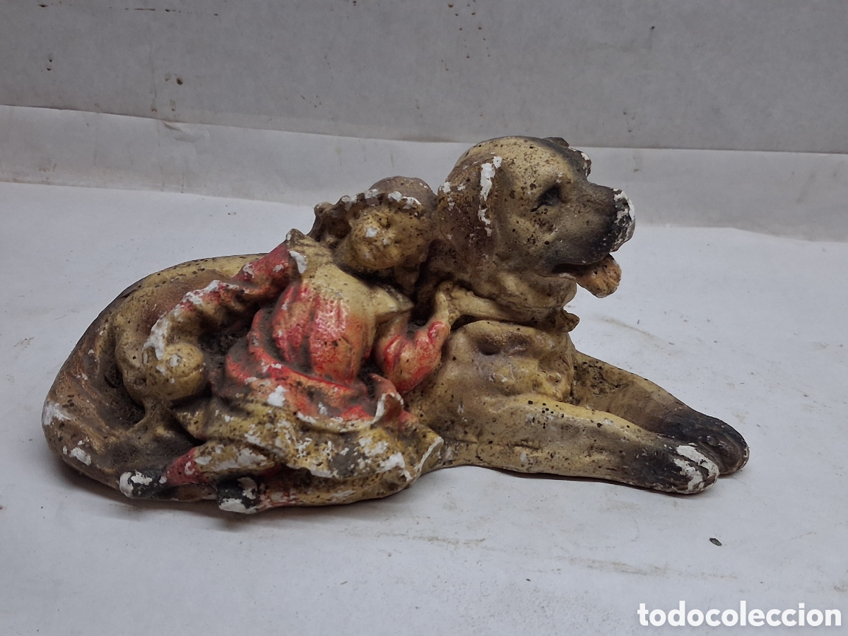Antig&uuml;edades: ni&ntilde;a, con perro, escayola - Foto 1
